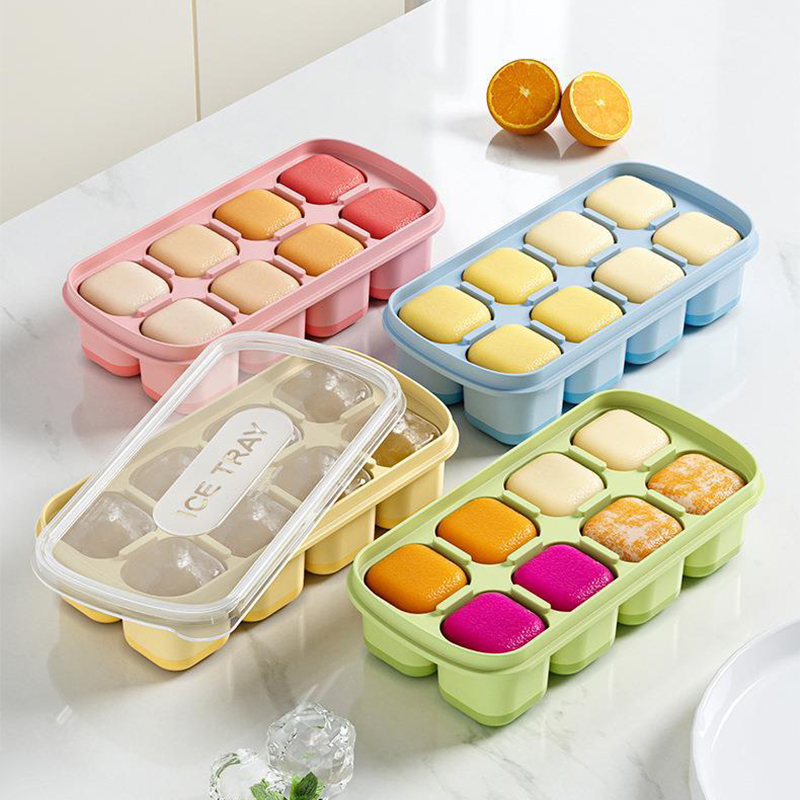 8 Cavity Square Ice Cube Trays Reusable Silicone Ice Cube Mold Bpa Free Ice Maker With Removable Lids Kitchen Accessories