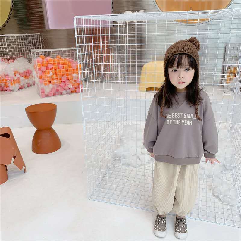 Pull manches longues pour enfants, produit, avec impression d'alphabet, version coréenne, automne,: Gris foncé / 100cm