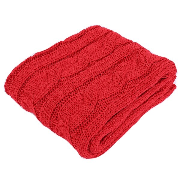 Battilo Cable Knit Throw Blanket, Acrylic Soft Cozy Snuggle TV Blanket, All Seasons Suitable for Adults and Kids, 50"x60": Red