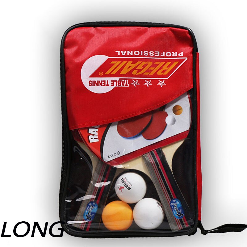 2 teile/los Tischtennis Schläger Doppel Gesicht Pickel In Lang Kurz Griff Ping Pong Paddle Schläger Set Mit tasche 3 Bälle: Red Long