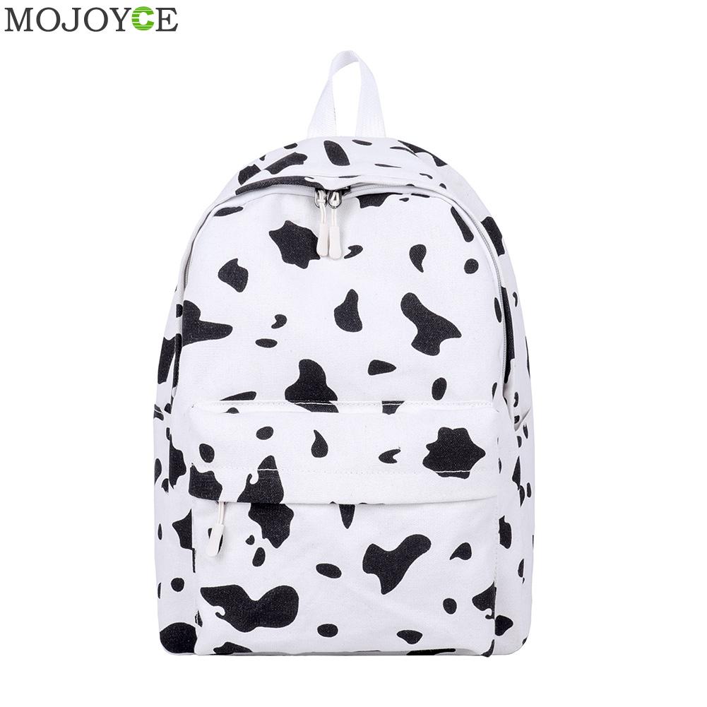 Women Canvas Backpack Cow Milk Print Students Girls Daily Shoulder School Bag Outdoor Shopping Accessaries Supplies