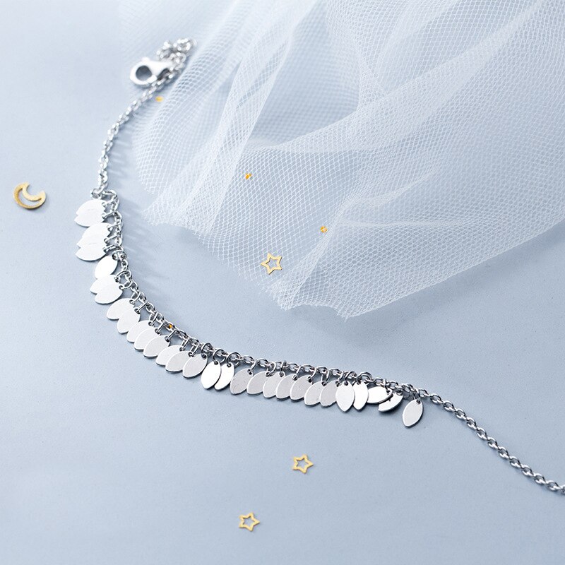 XMD 100% 925 Sterling Silber Armbinde Schmuck Oval Blätter Quaste S925 Fußkettchen Kette Geburtstag für Mädchen Dame