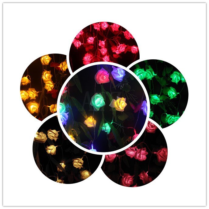 YIYANG 2M Wedding Decoration Rose Flower LED Bouquet String Lights Battery Rosa Christmas Festival Party Garden Bedroom Lumiere