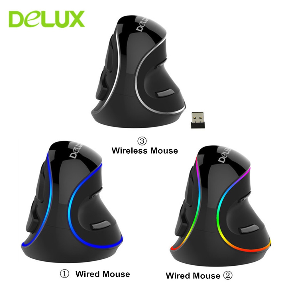 Delux M618 PLUS Ergonomics Vertical Gaming Wired Mouse 6 Buttons 4000 DPI Optical RGB Wireless Right Hand For PC Laptop