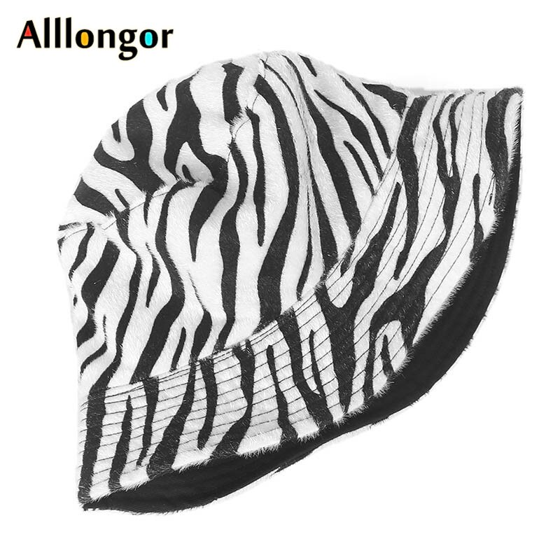 automne hiver imprimé léopard fourrure seau chapeau femmes rue bob coréen pêcheur chapeau Panama Hip Hop bob chapeau: WHITE