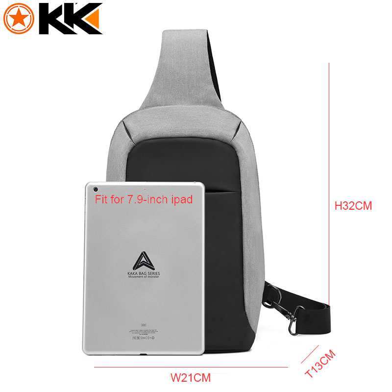 KAKA USB Anti Theft Shoulder Bag for Men Women Chest Bag Large Capacity Waterproof Summer Short Trip Messengers Crossbody Bags