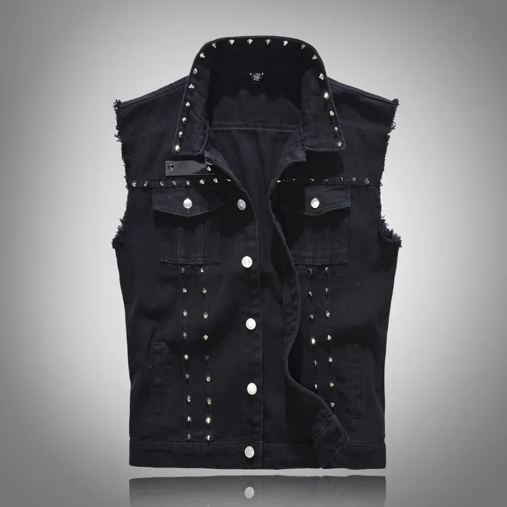 2025 Mannen Mouwloos Jeans Vest Zwart Denim Vest Voor Mannen Casual Cowboy Paard Clip Cowboy Vest Mode Cowboy tops 5XL 6XL: 6XL / Blauw