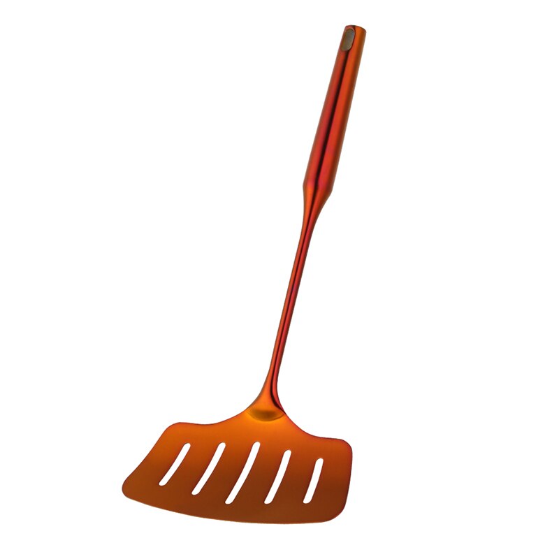 15inch Stainless Steel Slotted Turner Cooking Shovel Baking Frying Fish Shovel metal Cook ware Kitchen Tool Nonstick Spatula set: 1 Rainbow NO.3