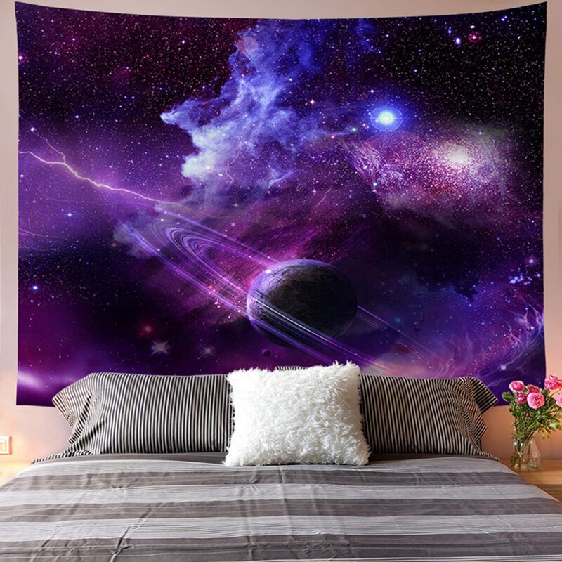 Psychedelic Starry Sky Galaxy Tapestry Art Print Wall Hanging Tapestry Wall Blanket for Bedroom Living Room