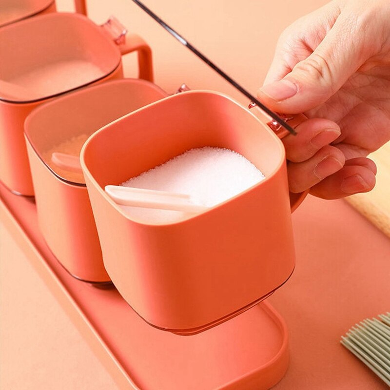 4 In 1 Spices Box Pepper Spice Shaker Kitchen Organizer Spices Seasoning Jar Set With Spoon Kitchen Tool