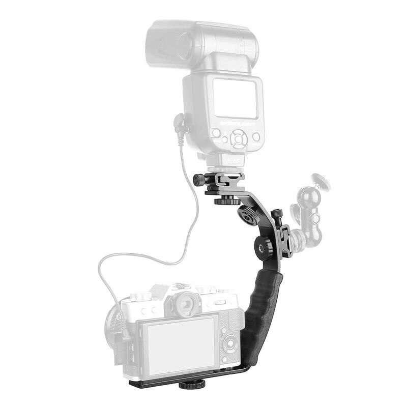 Camera L Bracket Mount Video Grip L-Bracket Dual Flash Cold Shoe Mount 1/4 inch Tripod Screw, Heavy Duty Padded Hand Grip Dslr C