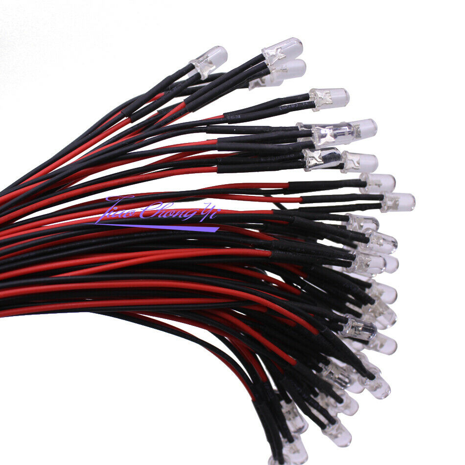 100 Stück Twinkle Flash DC 5–12 V, klare F3 mm, 5 mm blinkende LED mit 20 cm rotem und schwarzem Drahtlicht, weiß, rot, blau, grün, gelb, RGB-Blitz