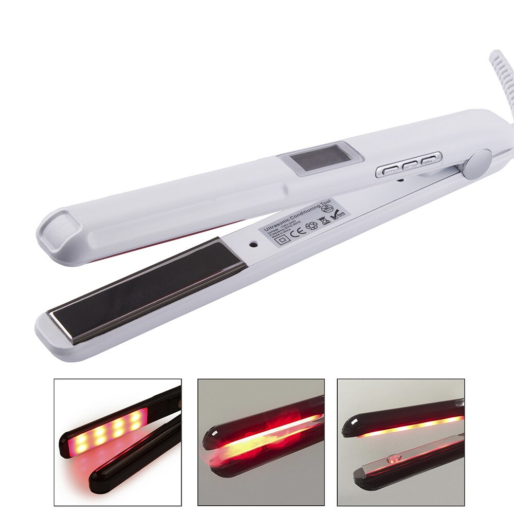 Hair Care Ultrasonic Infrared Hair Straightener Cold Flat Iron Hair Treament Styler Therapy Conditioning Tools: White / us