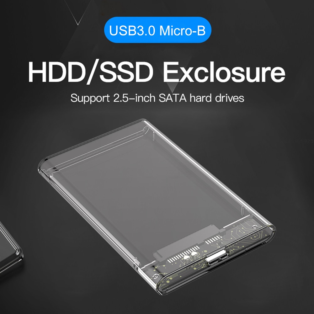 2.5 inch SSD HDD Transparent Hard Drive Mobile Case SATA to USB 3.0 Micro-B Adapter SSD HDD External Enclosure Box for Laptop