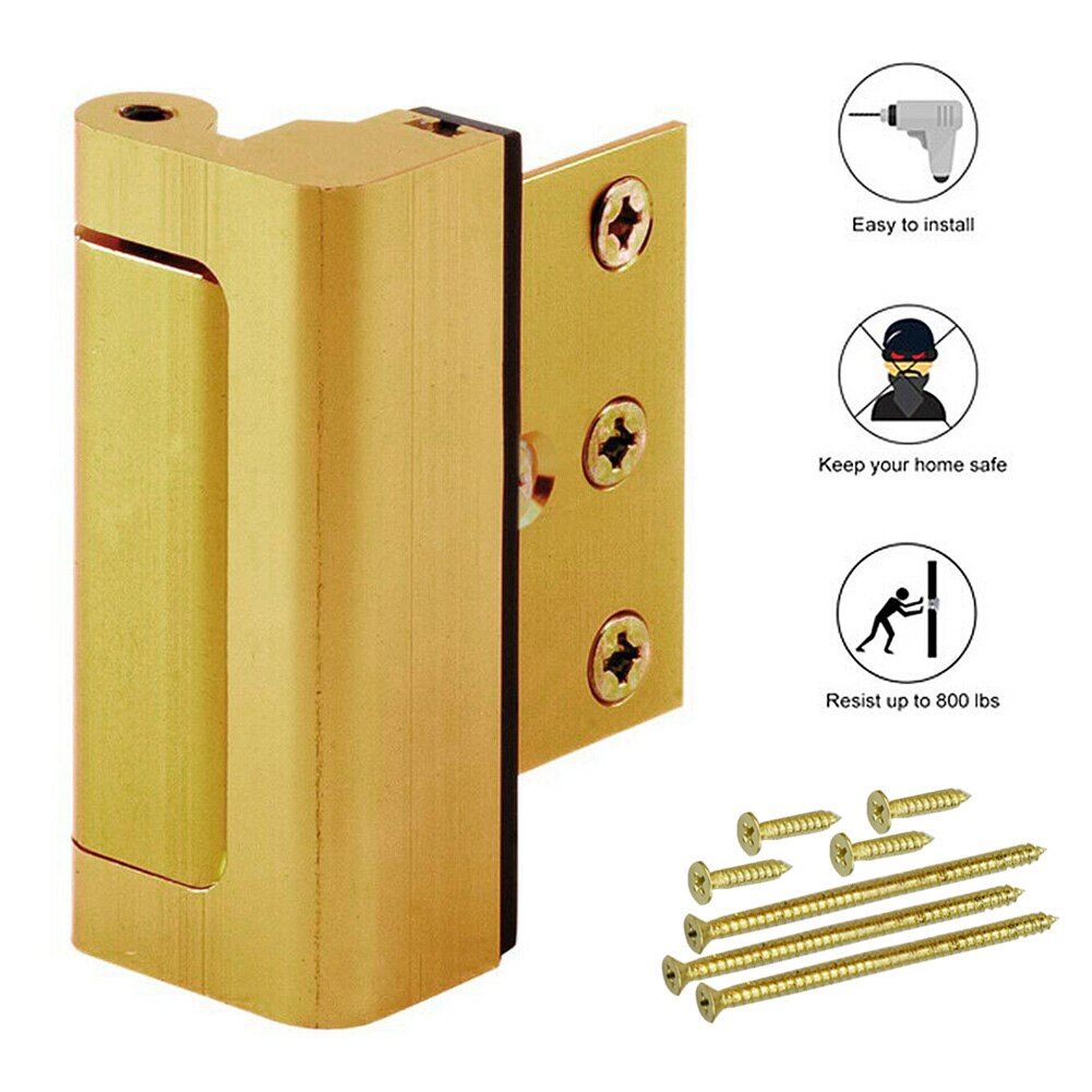 Aluminium Alloy U Door Reinforcement Lock Defender Security Door Stopper: Gold