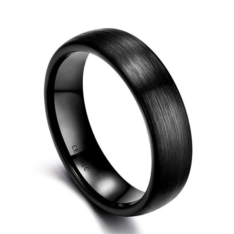 Somen 4/6/8mm Ceramic Ring Black Wedding Engagement Band Brushed Flat Comfort Fit Men Women Jewelry: 13 / 6mm