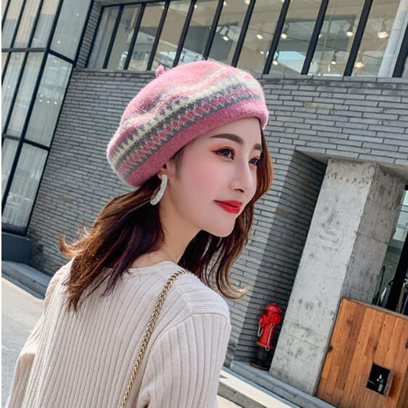 Uld baret kvinder vintre plaid hatte uld baretter kvinder klassisk uld filt varm fransk kunstner hat hue 7 farver