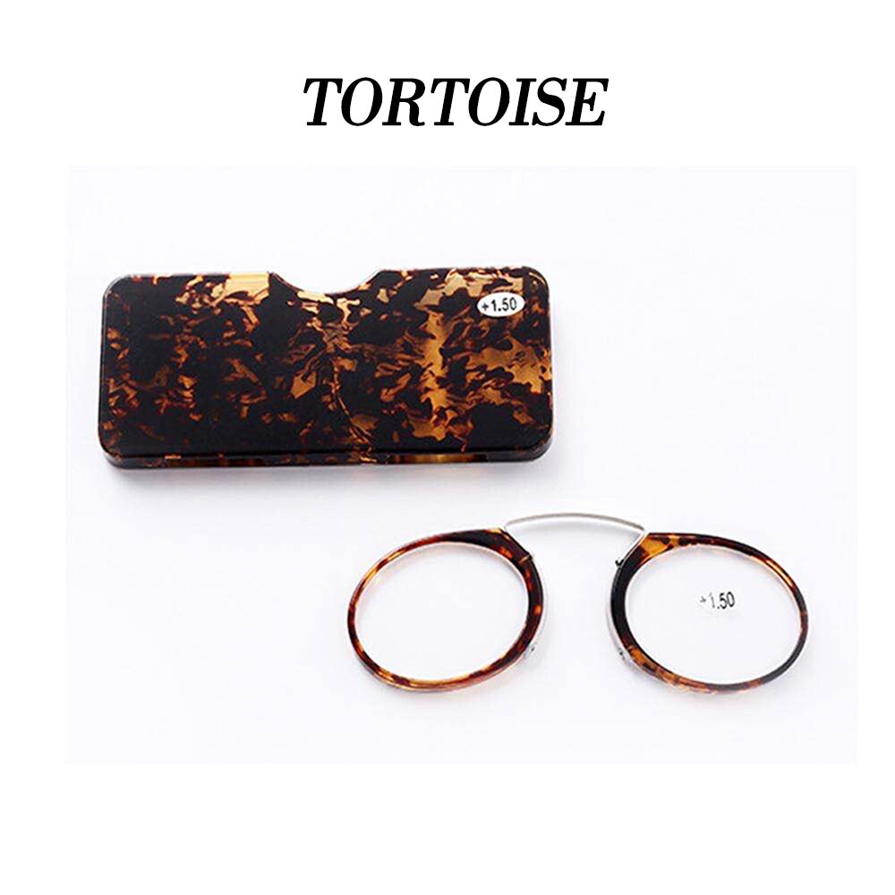 Nose Resting Reading Glasses +1.0 to +3.5 Portable SOS Wallet Reader clip on Mini reading glasses with case Prescription Glasses: Tortoise / +300