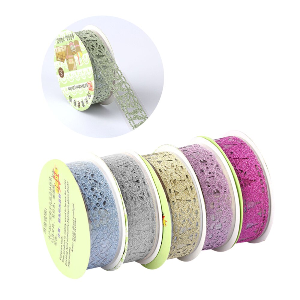 5Pcs Holle Kant Tape Decoratieve Tape Sticky Exquise Bud Zijde Tape Voor Diy Ambachten (Zilver, golden, Sky Blauw, Rosy En