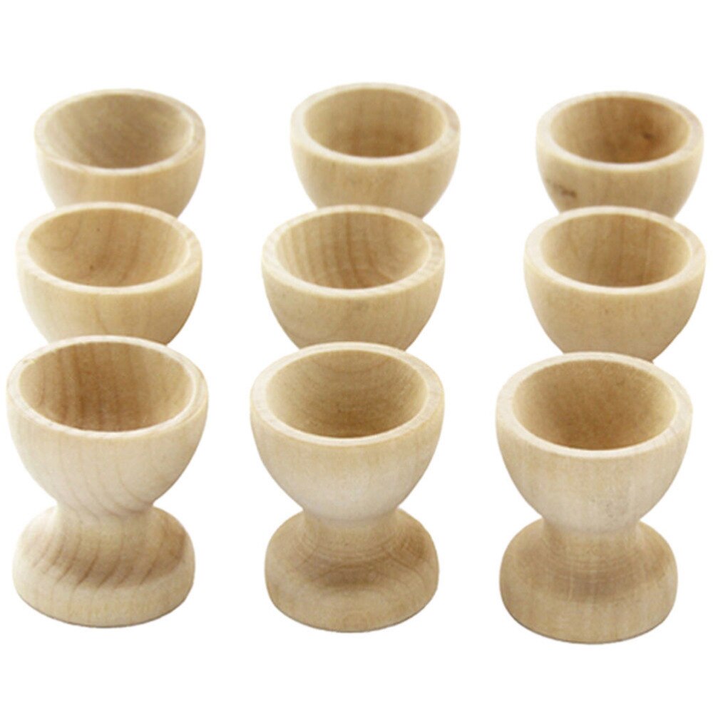 DIY Craft Home Decor Wooden Drawing Model Egg Cup Holder Easter Painted Graffiti Tools Pretend Play Toys Kitchen Dinning Table