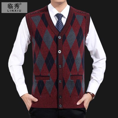 Pull et cardigan en tricot pour hommes d'âge moyen, grande taille, pas cher, , C1217, printemps, automne hiver: Bourgogne / XXXL (80kg-90kg)