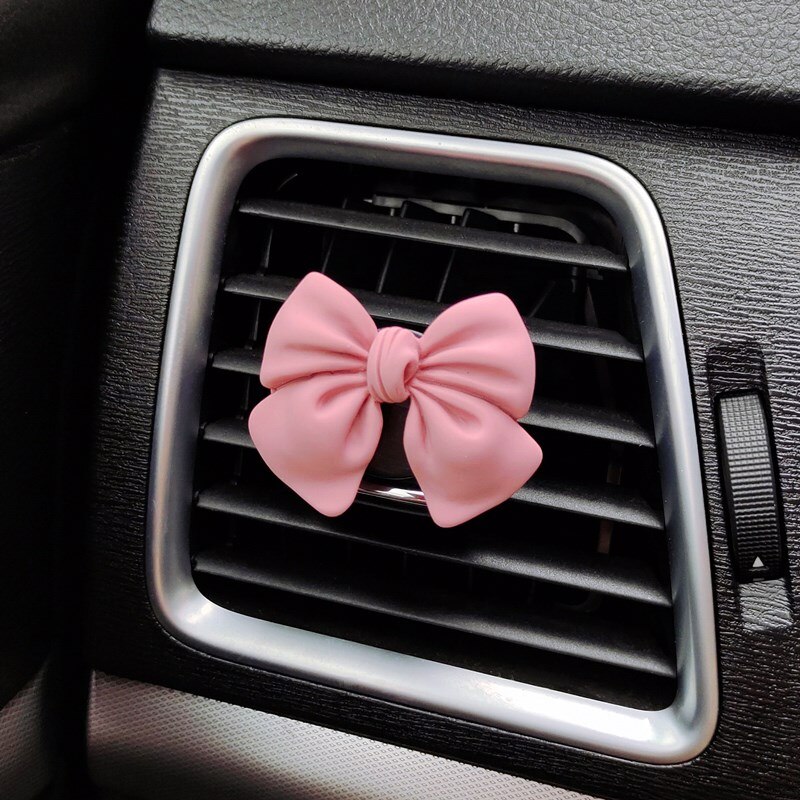 Cute Bow-knot Car Accessories Interior Woman Perfume Clip Car Air Freshener Air Vent Clip Cartoon Bow-knot Girls Decoration: dark pink