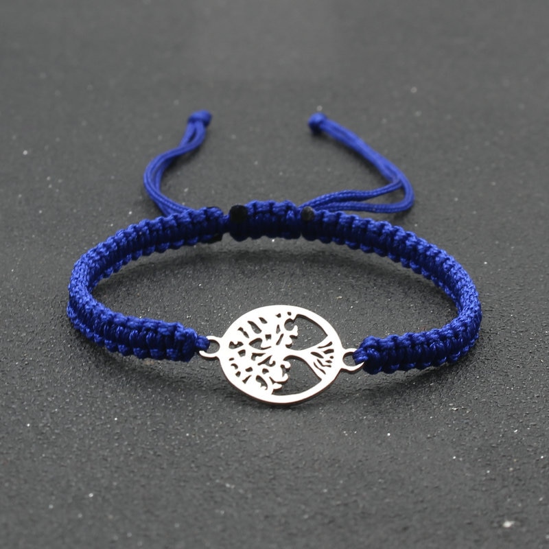 Pulseira de corda ajustável trançada artesanal forma redonda aço inoxidável vida árvore charme pulseiras para mulher casal jóias