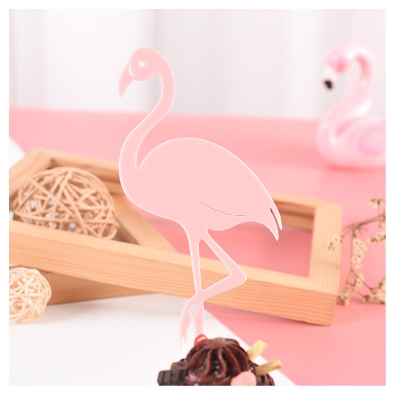 Pink Flamingo Cake Topper Acrylic Cake Flags Birthday Kids Favors Cake Decoration Cupcake Topper for Wedding Dessert Table Decor