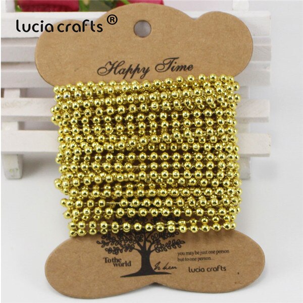 Lucia håndværk 5 yards / lot 3mm multi farver mulighed perler kæde krans fest dekoration tilbehør  c0501: Guld
