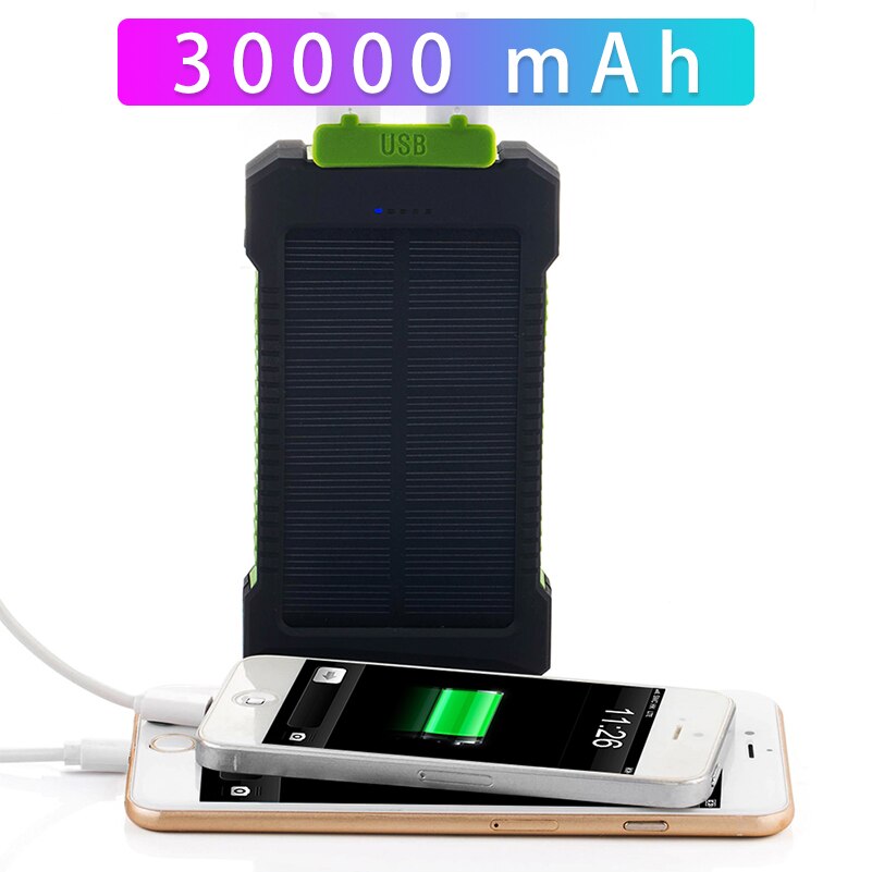 30000mAh banca di energia solare pannello solare Powerbank batteria USB impermeabile ricarica caricabatterie esterno a LED per iPhone Samsung phone