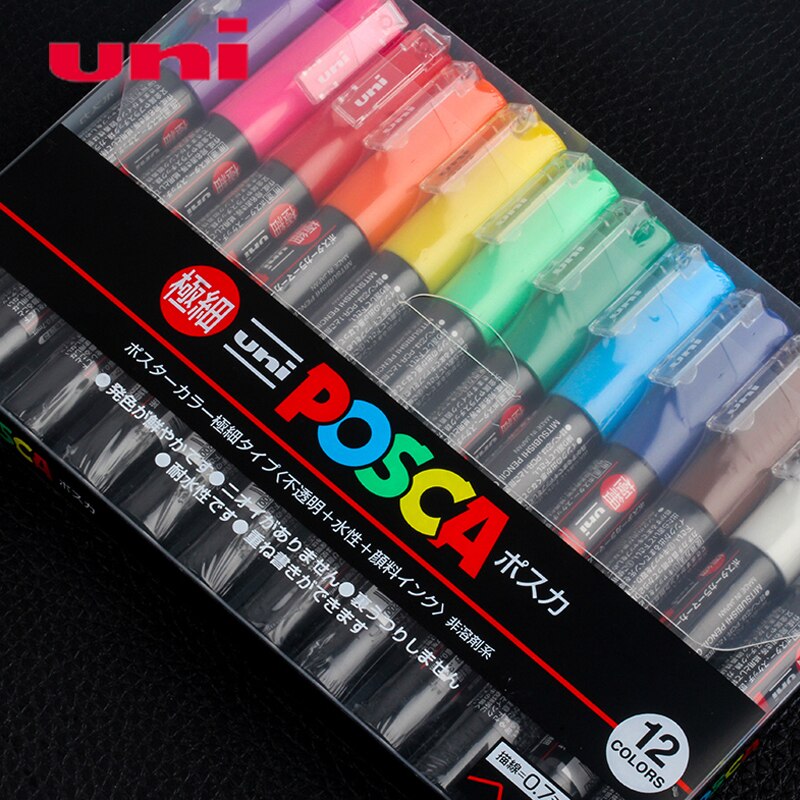 Uni posca pc -1m 12 fargedress pop plakat vannbasert reklamepenn pensel graffiti penn flerfarget veldig finne
