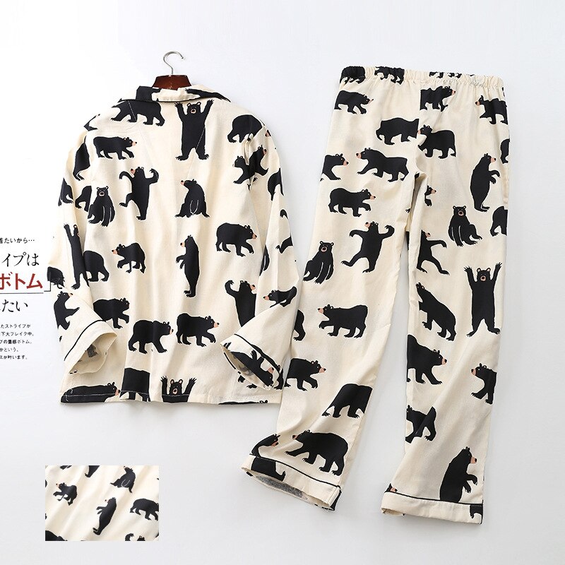 Cute Bear Pyjamas Men Spring Couple Pajamas Men&#39;s Plus Size Sleepwear Sleep Tops Long Pants Pijamas Mujer Cotton Home Clothes