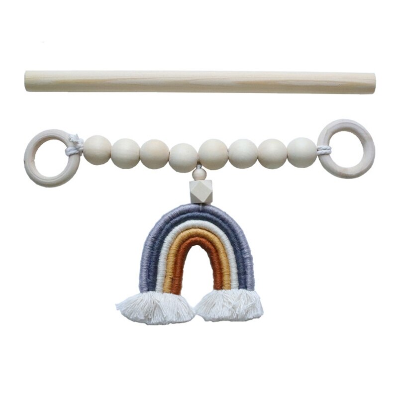 Rideau à perles en bois avec pompon arc-en-ciel 270F, fait à la main, bohème, corde, porte-rideau perlé, ferme, Boho: B