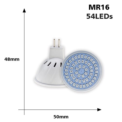 Fullspektret ledet plante vokser lyspære  e27 MR16 gu10 220v fitolampy phyto lampe til innendørs hageplanter blomst hydroponics vokser: MR16 54 lysdioder 220v
