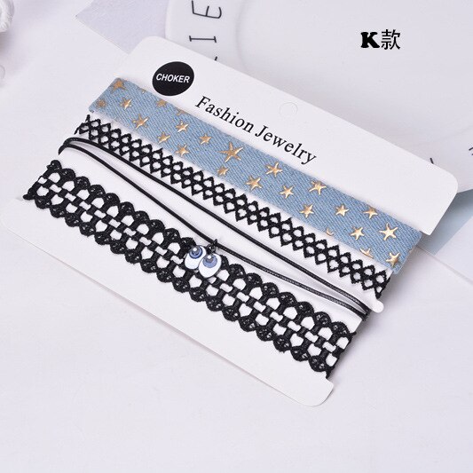 4 st/set populära multicolor sammet choker spets halsband rep kedja lager chocker vintage charm smycken för kvinnor: 9