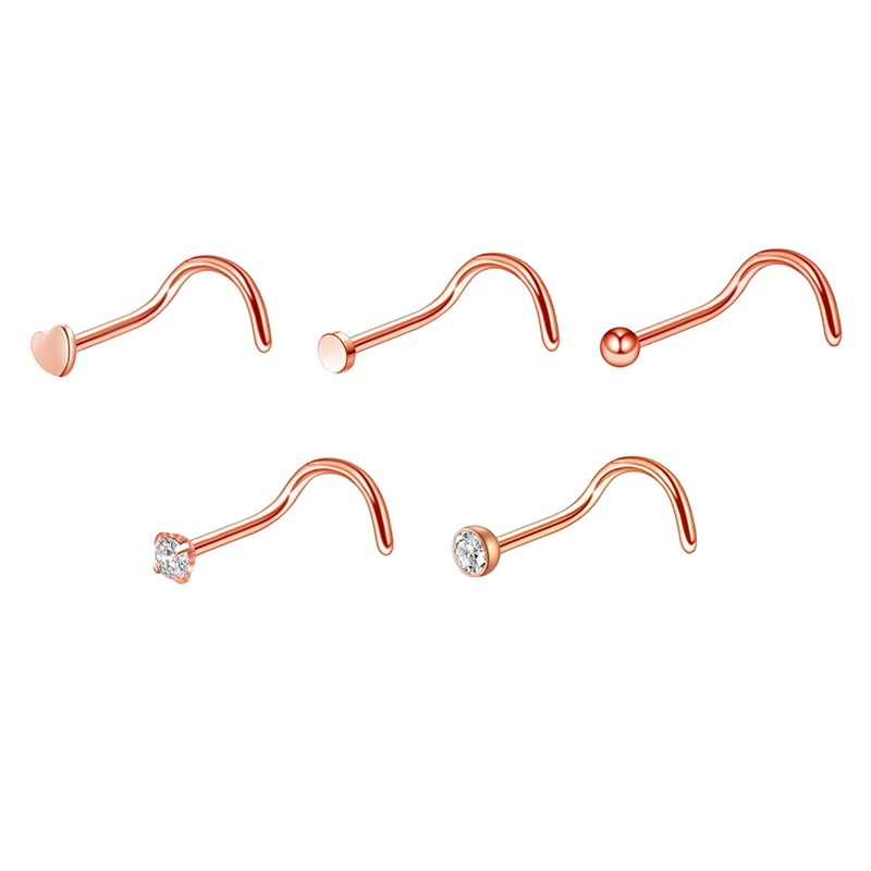 1 ud. Tornillo curvo clavijas de la nariz oro rosa anillos de la nariz Piercing del cuerpo joyería pendientes pequeños para las mujeres Gilrs Piercings de la nariz