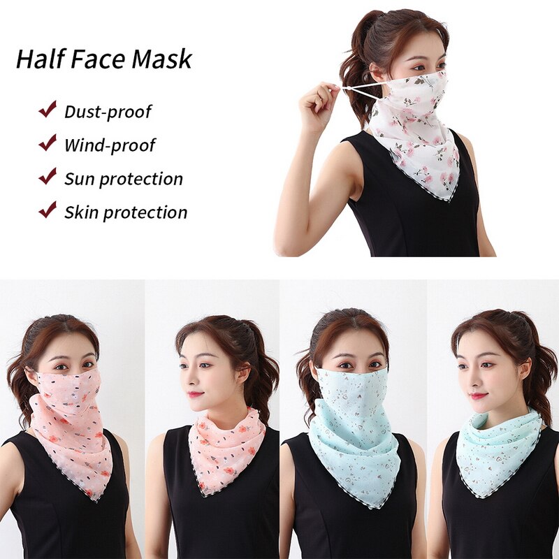 Été Protection solaire masque facial femmes écharpe en mousseline de soie conduite en plein air cyclisme masques parasol cou crème solaire masque soie Mascarillas