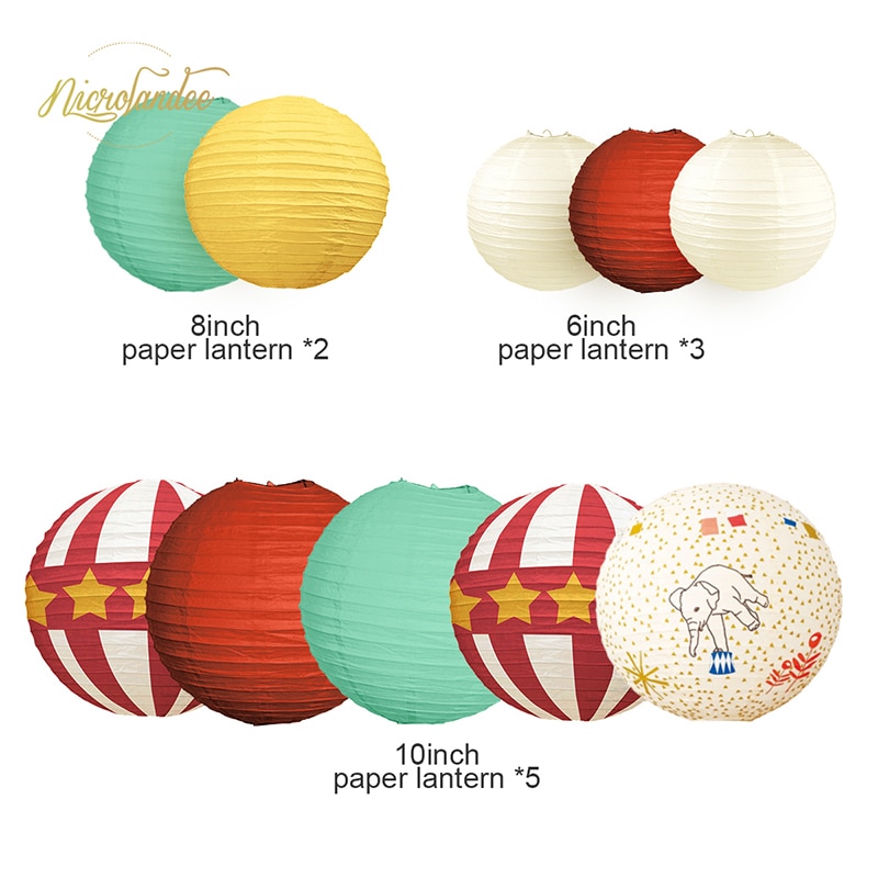 Décorations de fête cirque NICROLANDEE 10 pièces | Décor bricolage pour fête prénatale anniversaire enfant carnaval, lanternes en papier rouge blanc