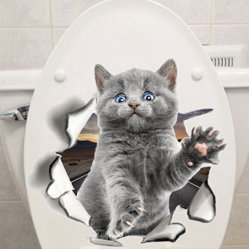 Dejlig kat hund toilet klistermærker 3d killing hvalp safari pvc vægmærkat gør det selv tegneserie dyr vaskerum boligindretning