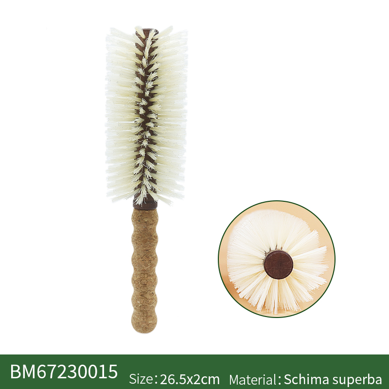 1PC Women Boar Bristle Round Hair Brush Cork handle Barrel Curling Styling Comb Anti-Static Wood Handle Hairdressing Tool: Beige