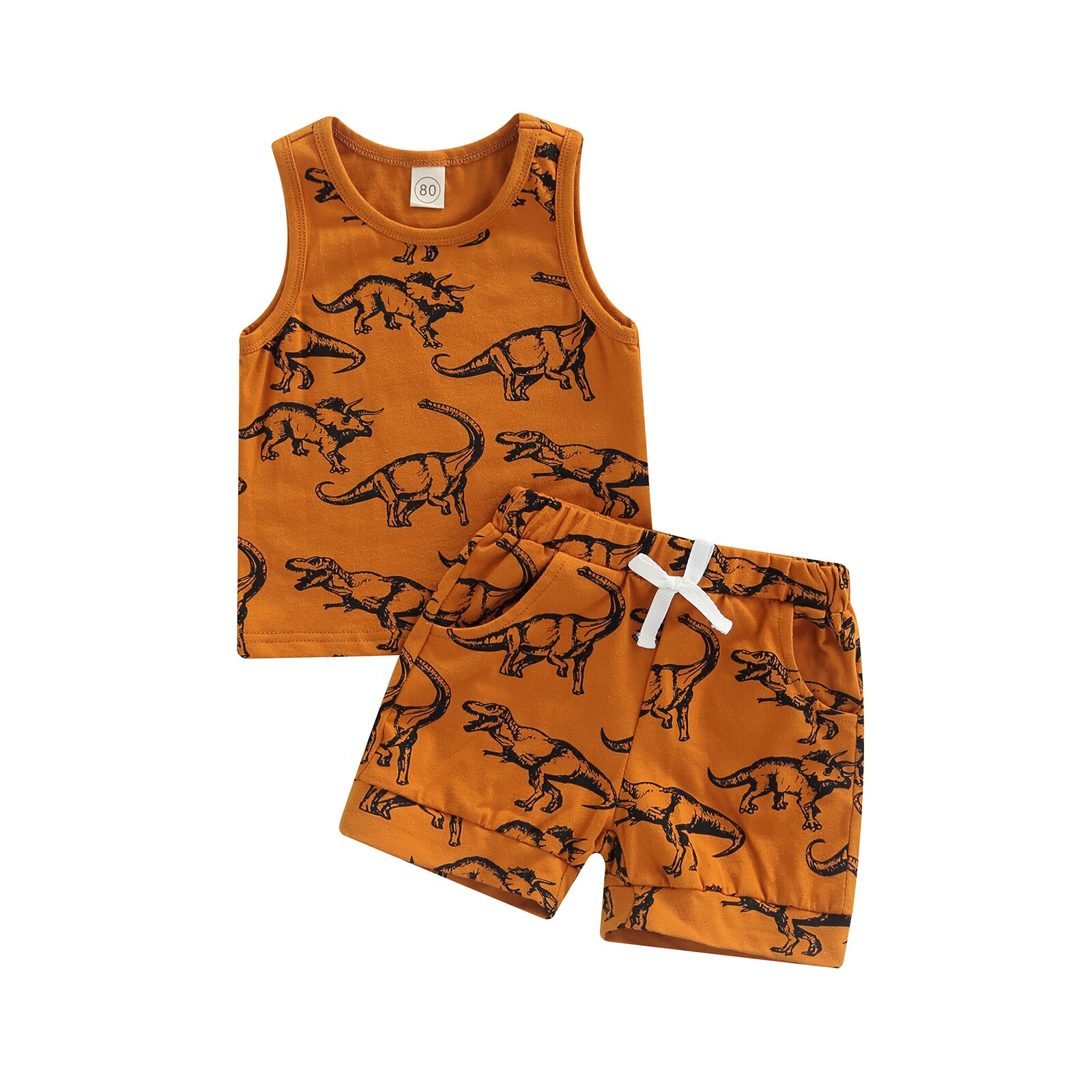 Baby Jongens Shorts Set, Dinosaurus Print Tank Top Met Elastische Taille Shorts Zomer Outfit