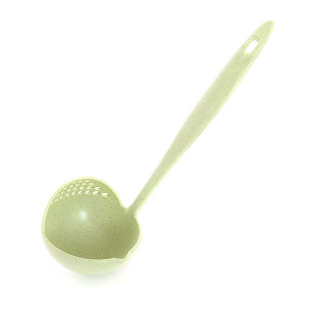 Wheat stalk 1 piece 2 in 1 tablespoon strainer long handle spoon cute tableware cooking plastic spoon tableware: Green