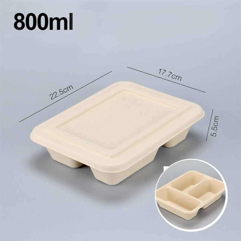 5 stuks 800ml 3 roosters wegwerp lunchbox van pulp biologisch afbreekbare afhaalbakjes milieuvriendelijke hondenboxen met deksel voor thuiskeuken