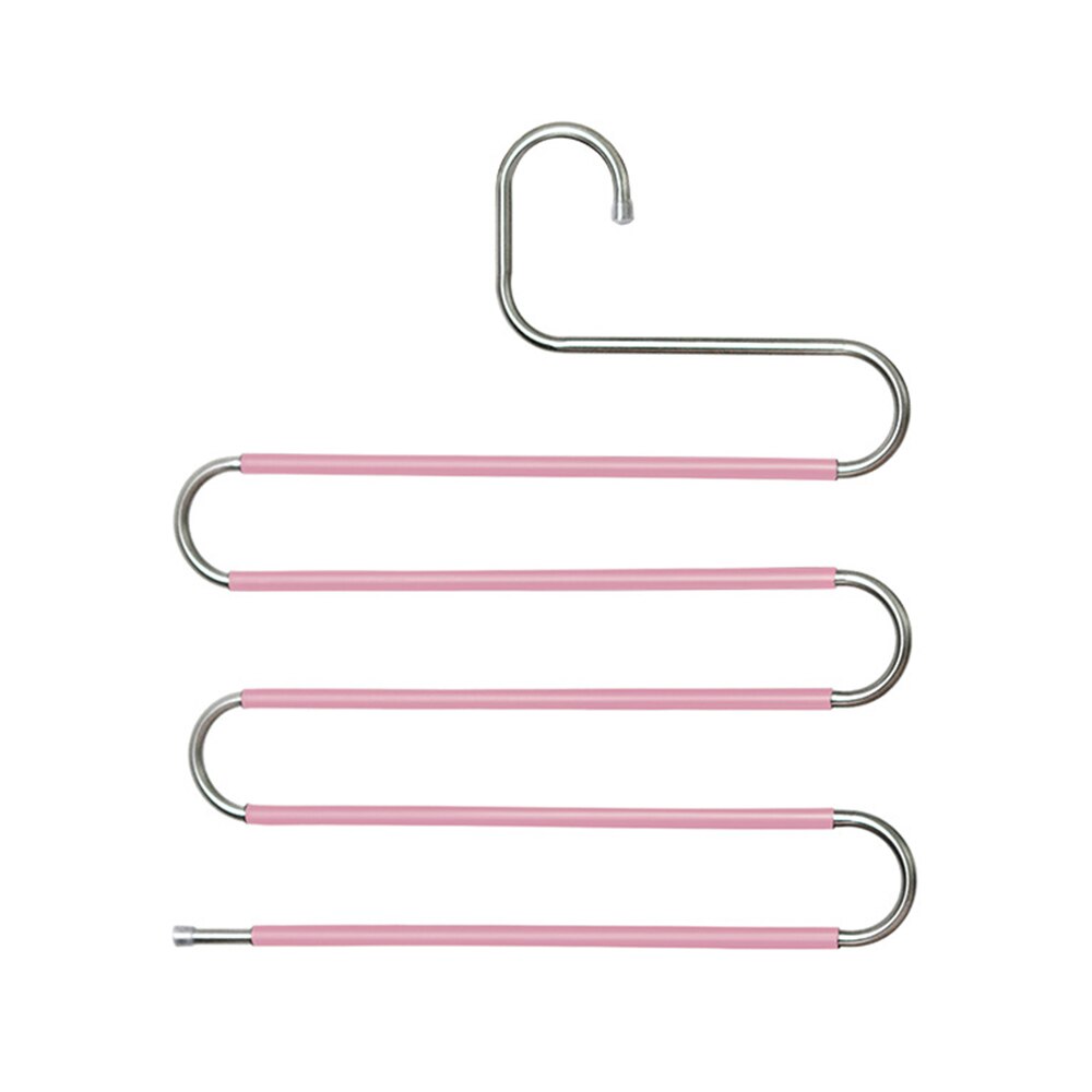 5 couches en acier inoxydable cintres S forme pantalon cintres de rangement vêtements support de rangement multicouche stockage tissu cintre 1PC: 34x38cm pink