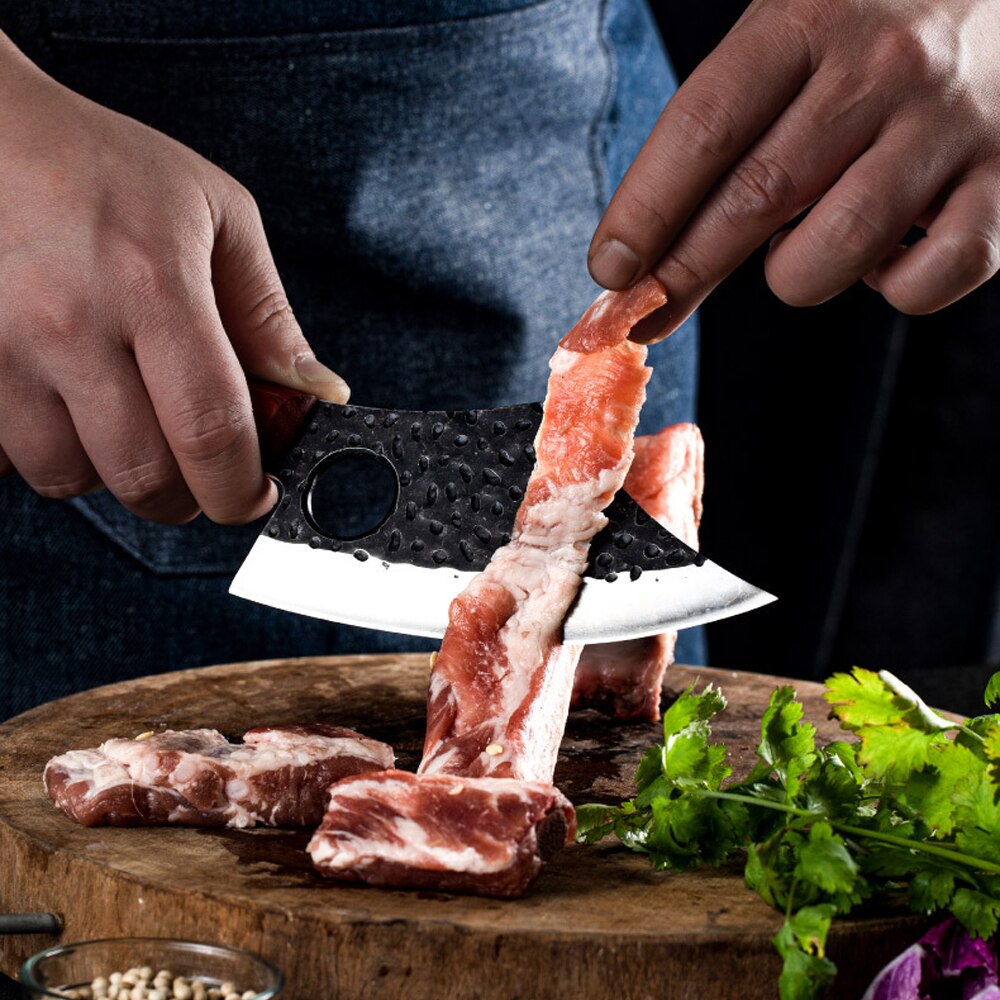 Sharp Handmade Forged Clad Steel Kitchen Chef Boning Knifes Forged In Fire Knives Outdoor Camping Slicing Cleaver Butcher Knifes