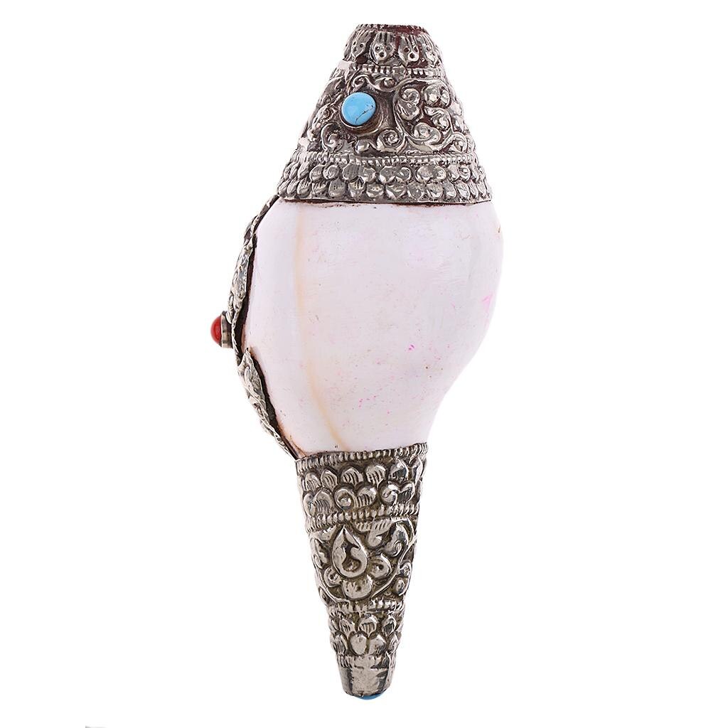 Amuleto de la suerte de concha de caracol de mar Natural Cubierto de plata tibetana Vintage, colgantes