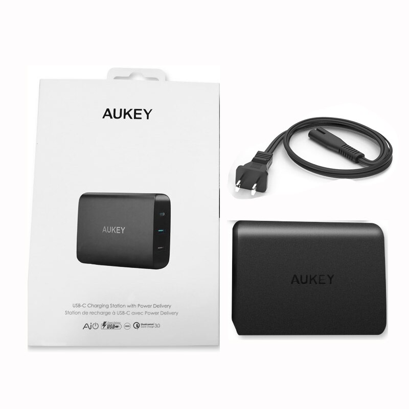 Aukey 74.5W 3-Port Laadstation Usb C Lader Met 46W Pd 3.0 & 18W qc 3.0 Met Ac Kabel Mobiele Telefoon Charer Adapter: US Plug