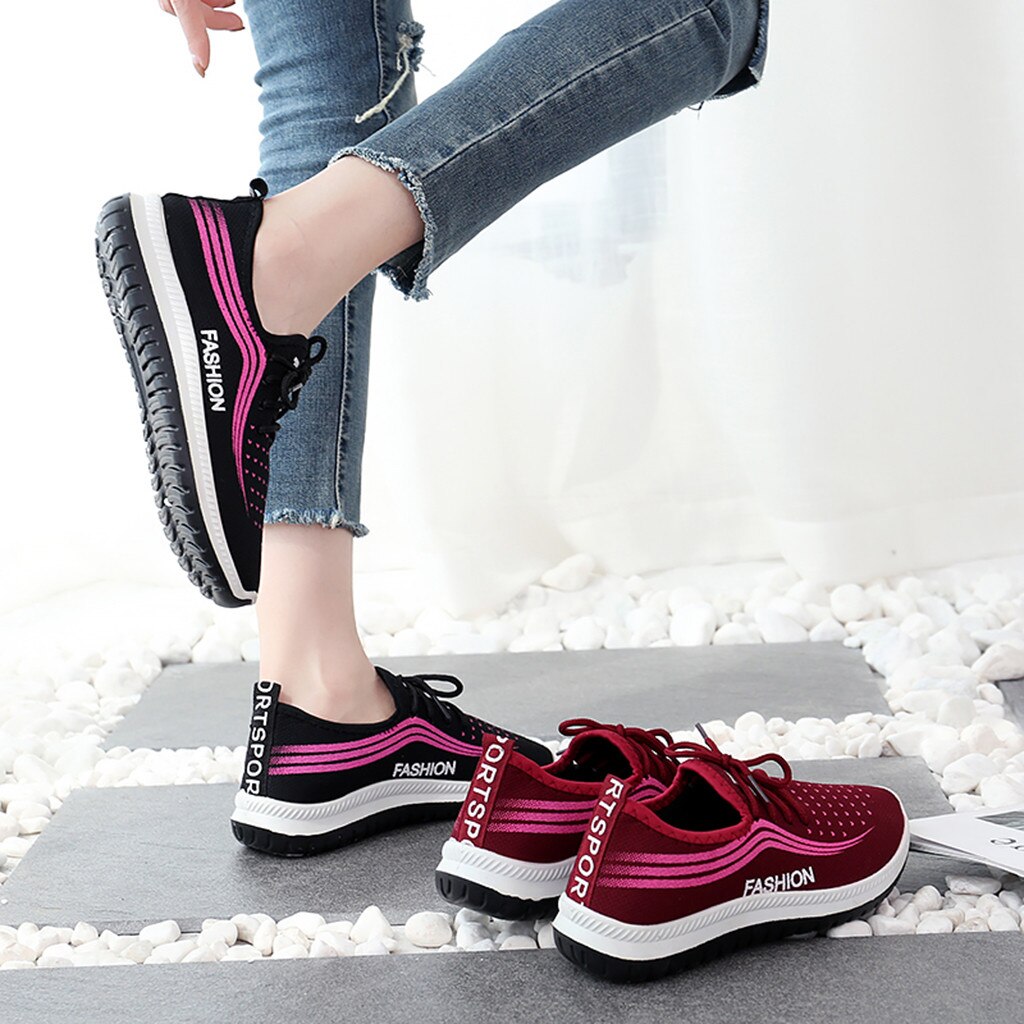 Kancoold kvinnor sneakers skor sommar feta platåskor kvinna mesh promenadskor snörning plattor casual dam creepers skor