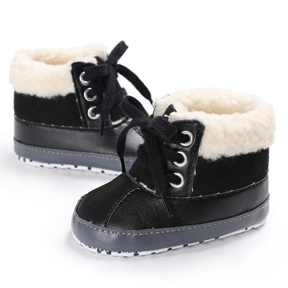 Småbørn drenge snestøvler støvletter vintersko baby dreng børn infantil pels flush blød sål sko anti-skrid mokassins støvler: Sort / 0-6 måneder