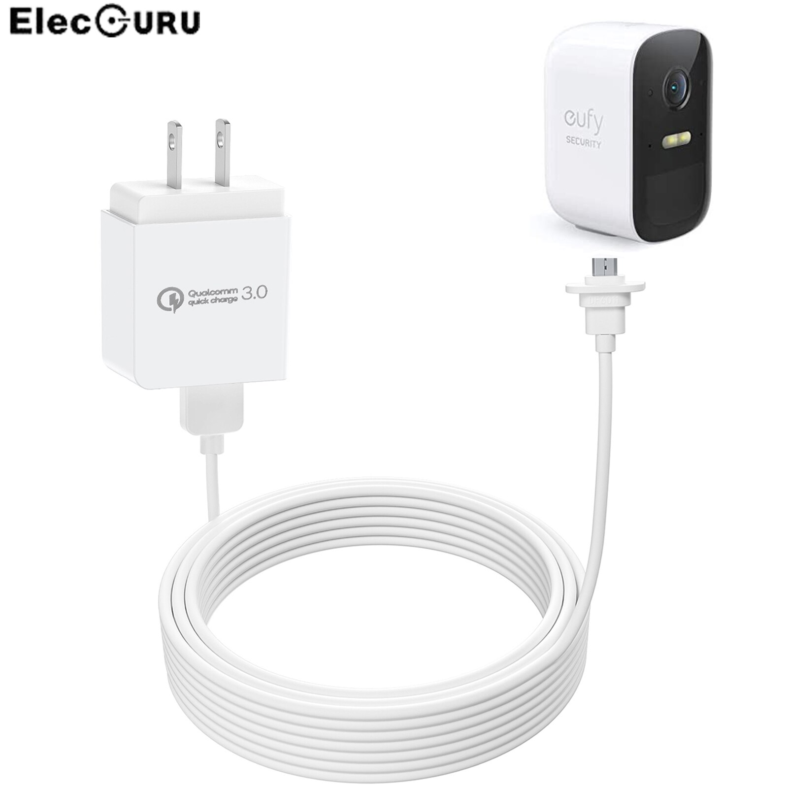 Eufy 2C/2C Pro Camera Cable 30ft/9m Waterproof Charging Cable Power Cord for Eufy 2C/2C Pro with US/EU/UK Wall Plug Adapter